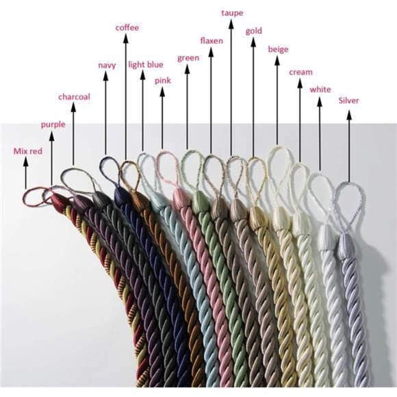 Curtain Rope Tiebacks, Drapery Rope Holdbacks with 4 Metal Screw Hooks (Beige) - Picture 6 of 7